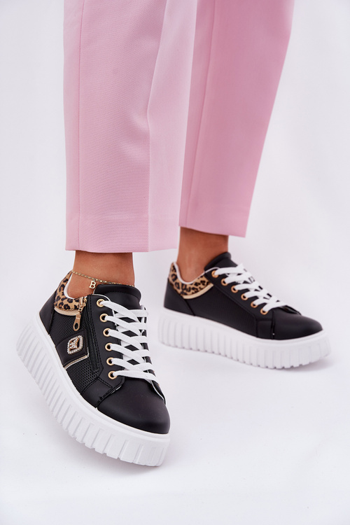 Womens Sports Shoes On Platform Made Of Eco Leather Panther Black Velionna