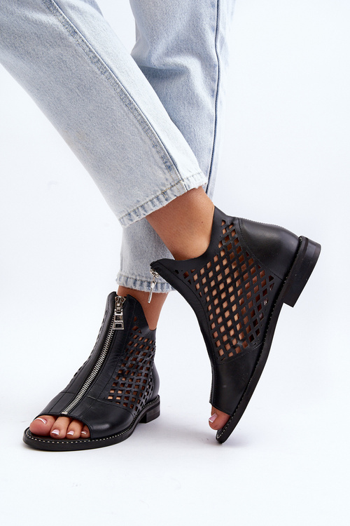 Zazoo 977/L Leather Cutout Sandals with Zip