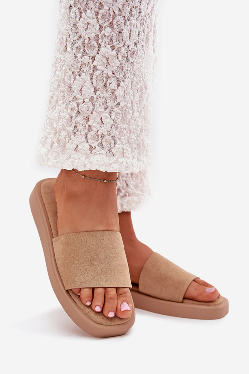 Ladies Platform Slippers Made Of Eco Suede Dark Beige Jorina