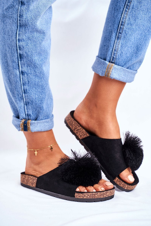Women's Black Flip-flops with Pompom Galaxo