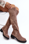 Women's Embellished Over-The-Knee Boots with Flat Heel Beige Cintya