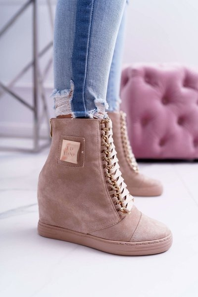 Women's Sneakers Lu Boo Gold Chain Suede Beige Monica