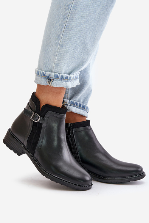 Warm Women's Ankle Boots With Low Shaft And Zipper Eco Leather Black Taitha