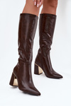 Women's High Heel Boots with Gold Element Chocolate Alessine