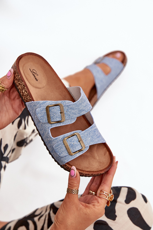 Klapki Z Klamrami Damskie Na Korkowej Platformie Jasny Jeans Vesina