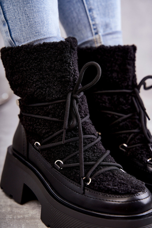 Women's snow boots with sheepskin Black Sanna