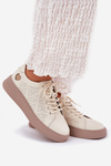 Women's Leather Sneakers On Platform Vinceza 88018 Beige