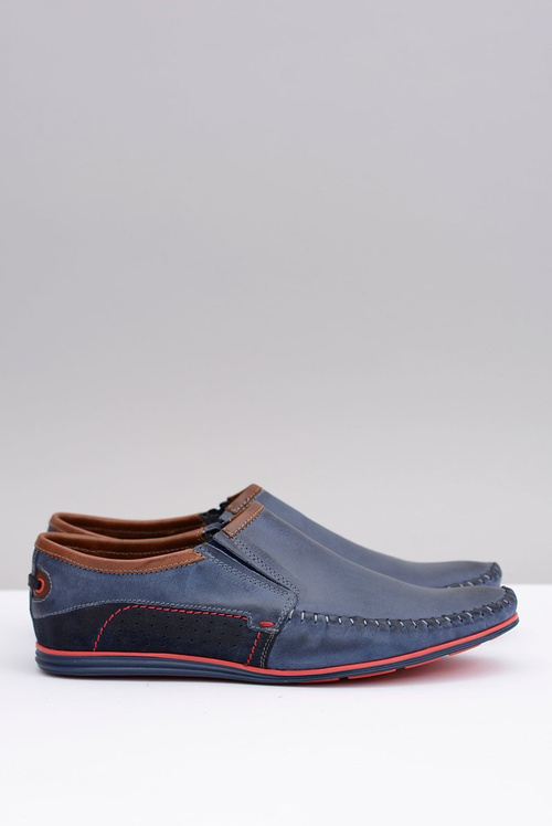 Slip-on Polish Men's Leather Moccasins Teodoro Navy Blue