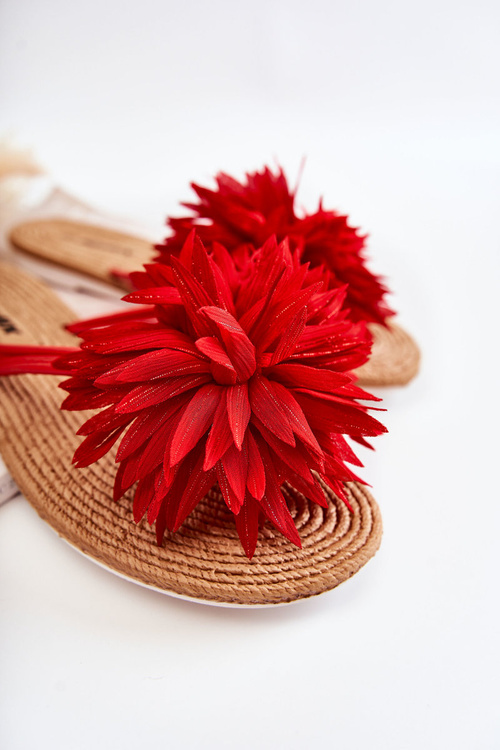 Women's Flip-flops With Fabric Ornament Red Eviana