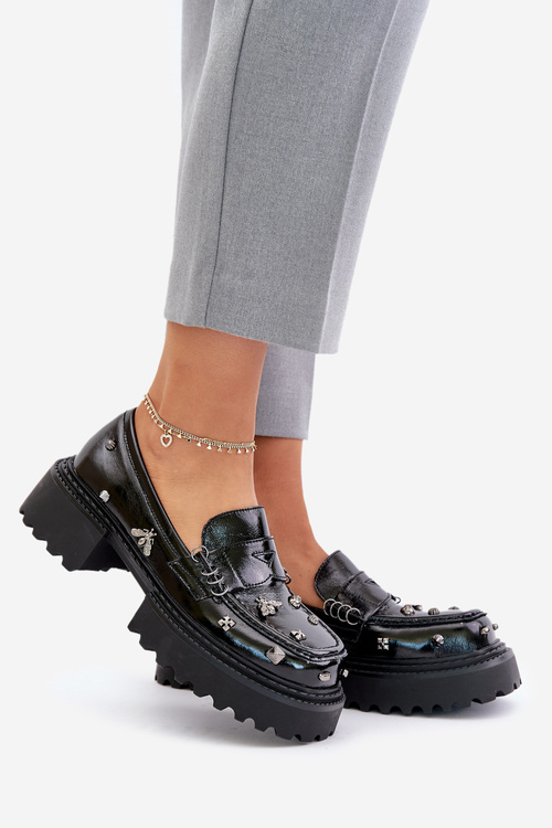 Women's Patent Leather Dress Shoes With Decorations D&A MR880-103 Black