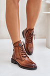 Insulated Ankle Boots With Flat Heel And Decoration Camel Leonise