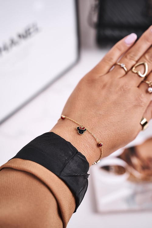 Bracelet With Pendants Red Cubic Zirconia Gold Minnie