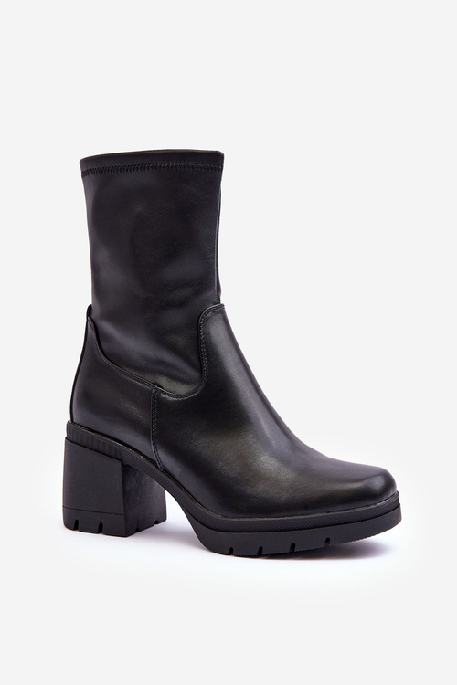 Women's Leather Boots on a Massive Heel Black Fllavie