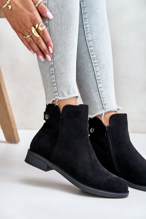 Insulated Low Chelsea Boots With Zipper Eco Suede Black Telluara