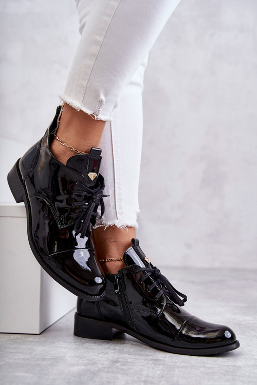 Laquered Booties Laced Boots Nicole 2781 Black