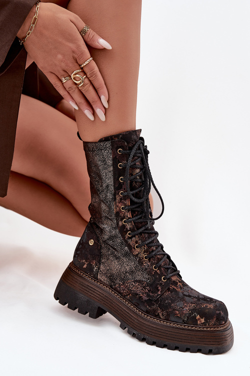 Women's Leather Workery Boots Maciejka 06203-32 Brown Gold