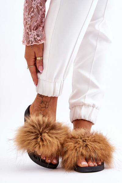 Women's Rubber Slippers With Fur Brown Lucrece