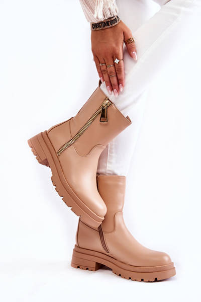 Women's Warm Boots With Zippers Nude Jette