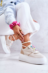 Buty Sportowe Sneakersy Damskie Wiązane Beżowe Manila
