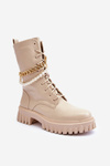 Botki Workery Wysokie Skóra Łańcuszek Beżowe Nameer DE1150