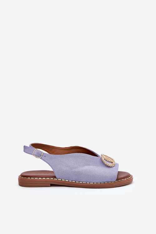 Women's Sandals With Decoration On Flat Blue Heel Eco Suede Beige Ralisses