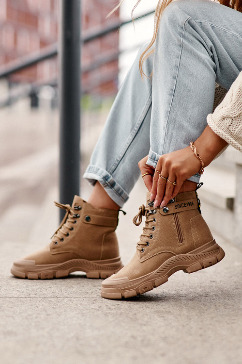 Women's Fleece-Lined Suede Trapper Boots Beige Jailina