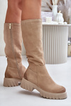 Kozaki Z Naturalnego Zamszu Przed Kolano Ocieplane Beżowe Zazoo 70145