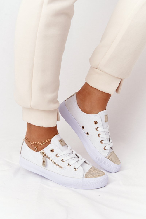 Damskie Trampki Z Suwakiem Biało-Złote Festival