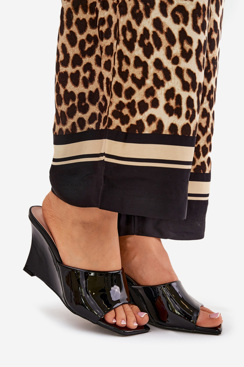 Lacquered Women's Wedge Sandals Black Nelithin