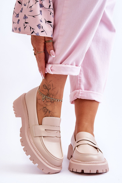 Mokasyny Skóra Wsuwane Platforma Beżowe Riverside