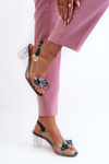 Transparent sandals on a heel with decorations in green D&A MR38-D1