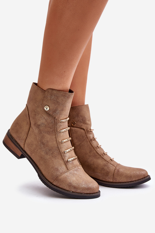 Warm Women's Ankle Boots on Flat Heel Gold Labise