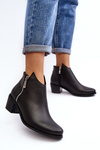 Black Leather Women's Ankle Boots with Low Shaft and Zippers Annaja