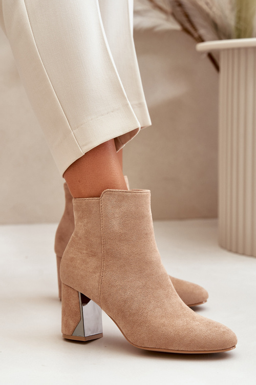 Insulated Heeled Boots with Mirror Element Beige Silvare