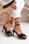 Stiletto Sandals With Feathers Black Emilettra