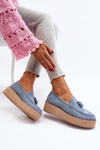 Women's Platform Moccasins with Fringes Blue Mialani