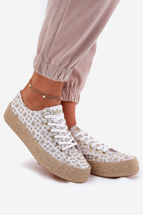 Patterned Women's Sneakers On Platform With Braiding Lee Cooper LCW-25-08-3648L White-Gold