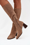 Women's Low Heel Boots with Stitching Beige Celandine