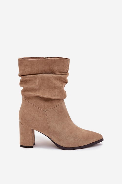 Women's heeled ankle boots with ruching insulated beige Amelise