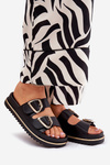 Women's Platform Slippers With Golden Buckles Black Tersele