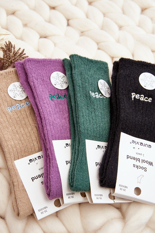 Women's Warm Socks With Purple Text