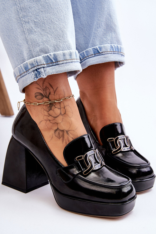 Leather Pumps On Massive Heels Black Maximo