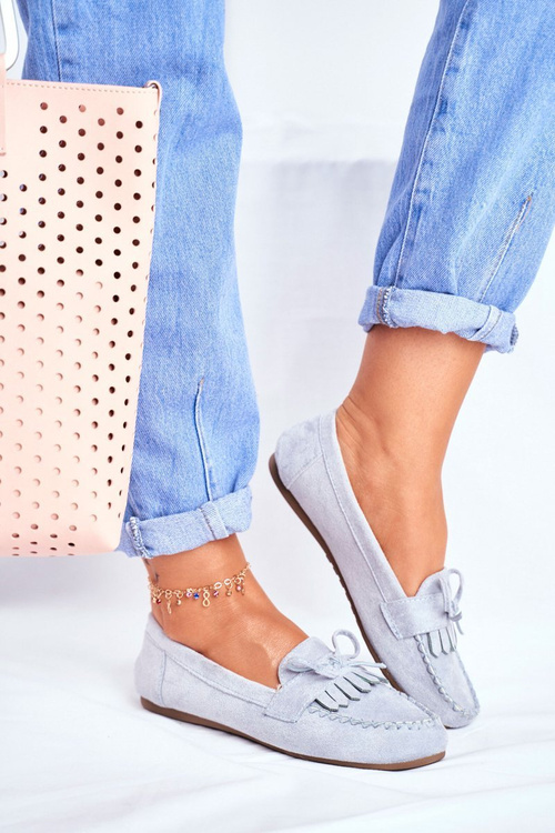 Women's Suede Moccasins Blue Velucci
