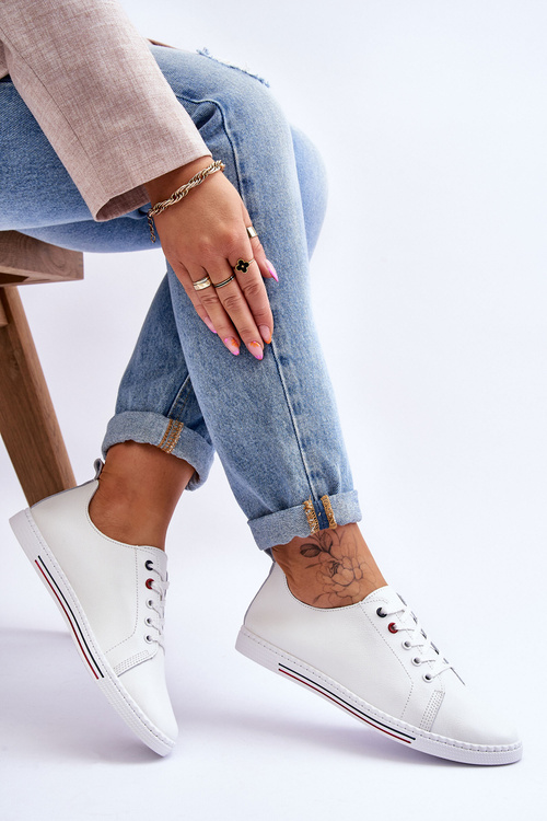 Women's White Leather Sneakers S.Barski LR268R