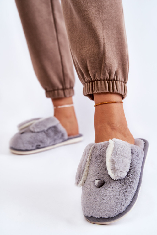 Papcie Damskie Wsuwane Futrzane Szare Remmi