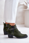 Insulated suede ankle boots with a zipper dark green Zazoo 60478