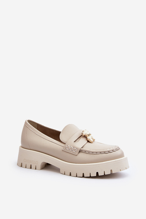 Leather Moccasins with Bear CheBello 4291 Light Beige