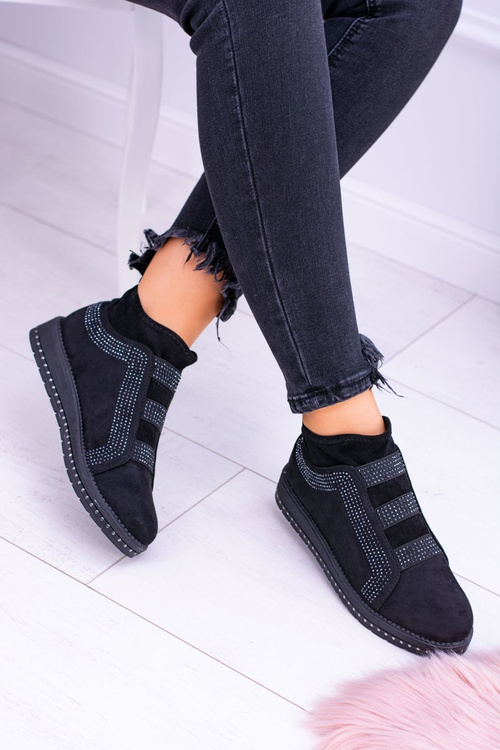 Suede Black Women's Sports Shoes with Zirconia Petite