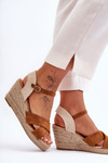 Women's Suede Sandals On Braided Wedge Camel Tessa