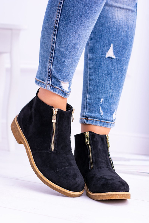 Lu Boo Black Suede Women's Boots With Zippers Inez